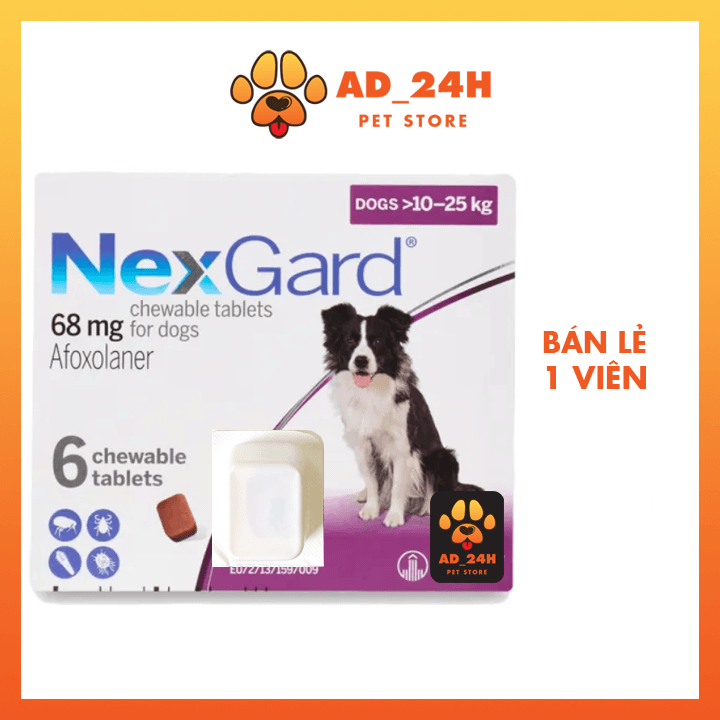 Viên nhai Nexgard trị ve rận bọ chét cho chó 1 viên 10 25 kgs