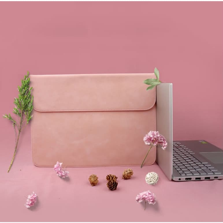 BAO DA TÚI DA CẶP DA CHỐNG SỐC CHO IPAD MACBOOK LAPTOP SURFACE KÈM VÍ ĐỰNG PHỤ KIỆN MÀU HỒNG Macbook Pro 13 2020 chip M1