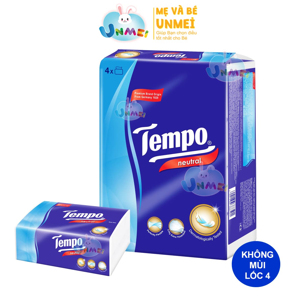 Lốc 4 Gói Khăn Giấy Cao Cấp Tempo Softpack Không Mùi 4 Lớp Không Gây Kích Ứng Da 90 Tờ Gói Thương Hiệu Đức