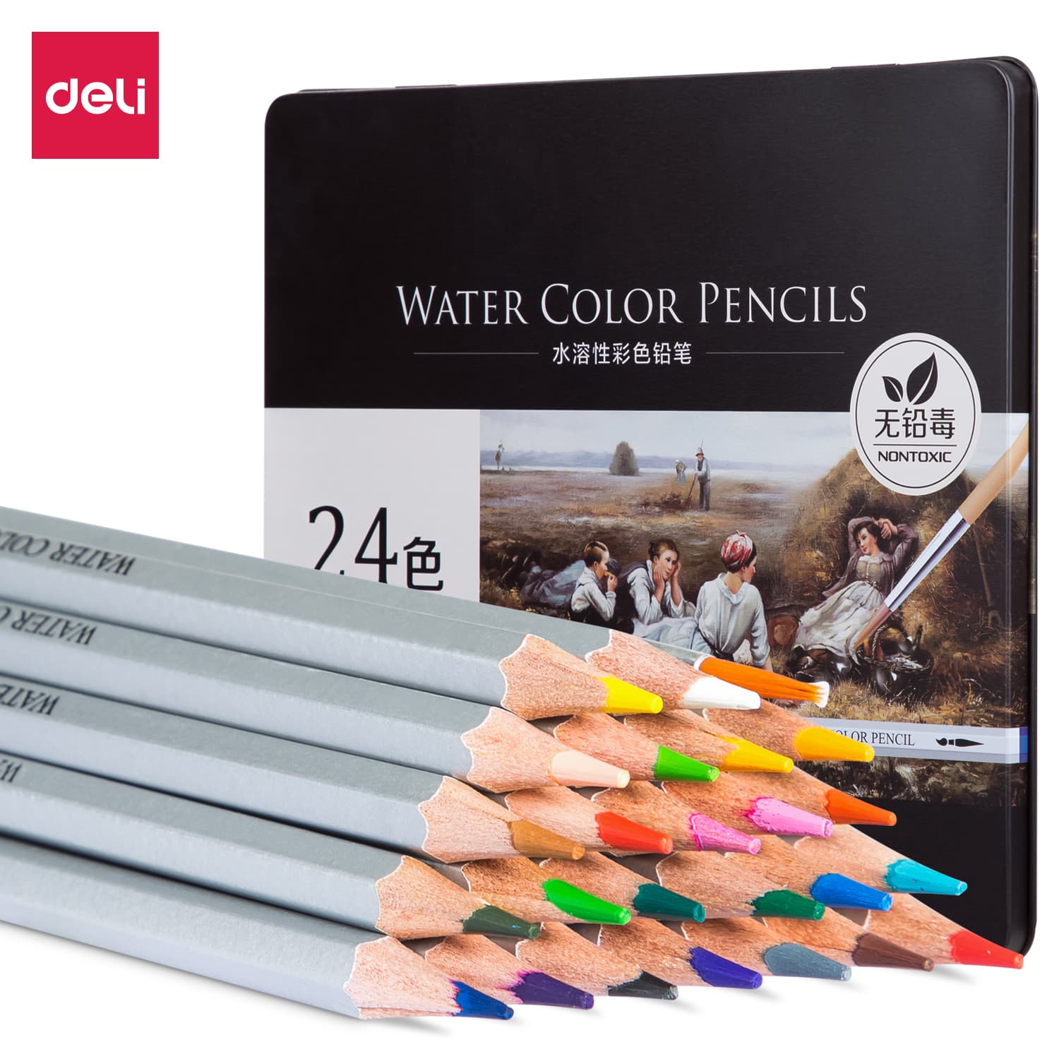 Bút chì màu nước cao cấp Deli Có kèm cọ tán Bộ 243648 màu 652165226523 24 màu 6521
