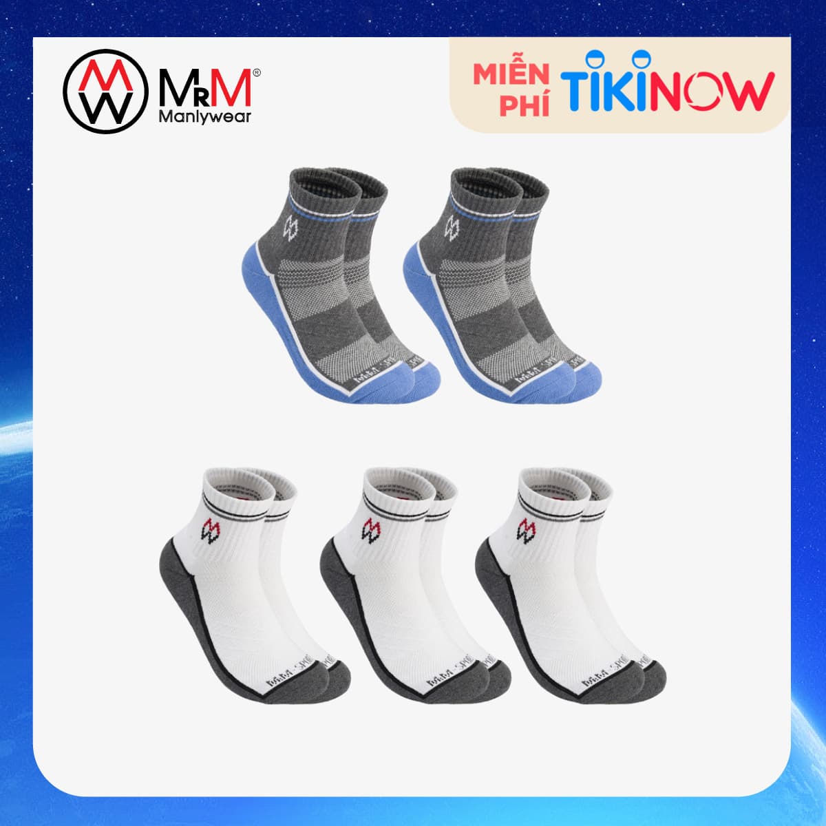 Combo 5 Đôi Tất Vớ Nam Thể Thao Cổ Dài Mix Màu Thương Hiệu MRM FASHION Ghi & Trắng Free Size
