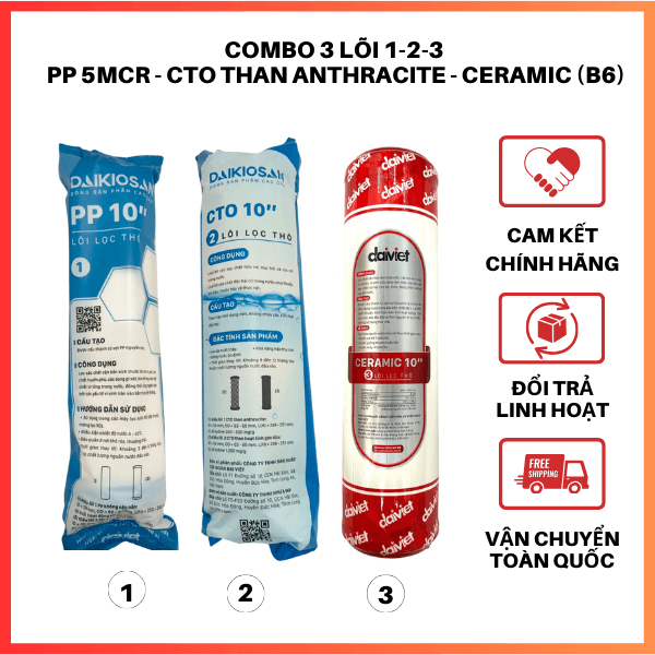Combo 3 Lõi Lọc Nước Thô 1 2 3 PP 5 MCR CTO ANTHRACITE CERAMIC