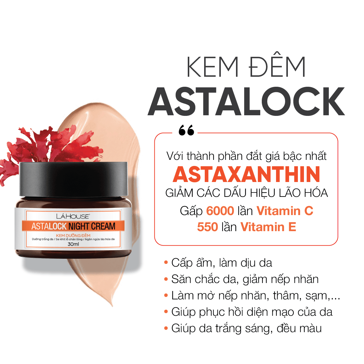 Kem dưỡng đêm dưỡng ẩm dưỡng trắng da LÁ HOUSE Astalock Night Cream 10ml30ml 10ml