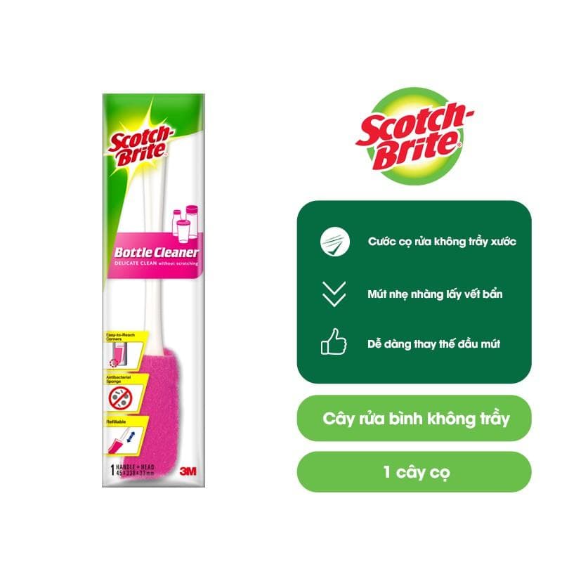 Cây cọ rửa bình chai lọ Scotch Brite 3M đa năng Không gây trầy xước lớp mút cao cấp lấy sạch vết bẩn