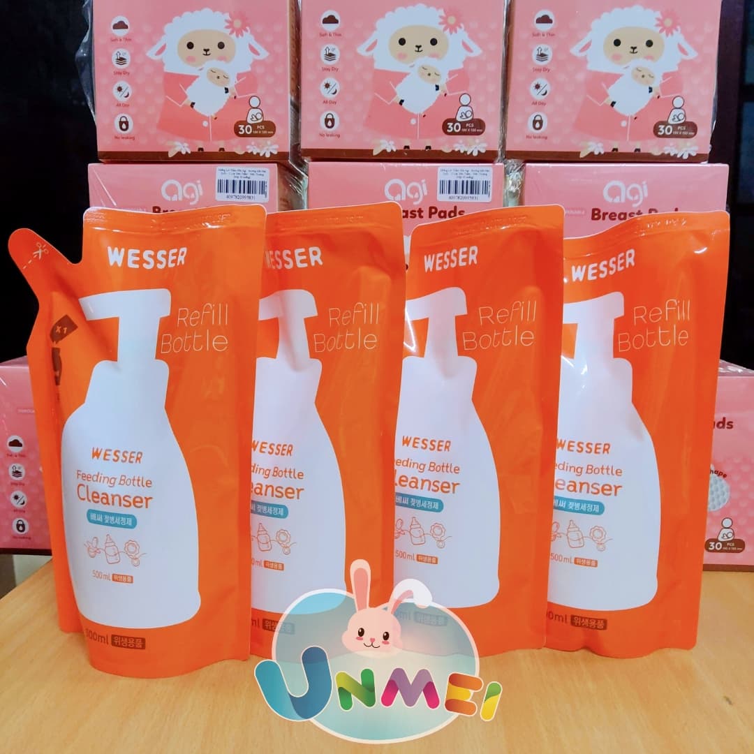Bộ 4 Gói Nước Rửa Bình Sữa Wesser 500ml x 4