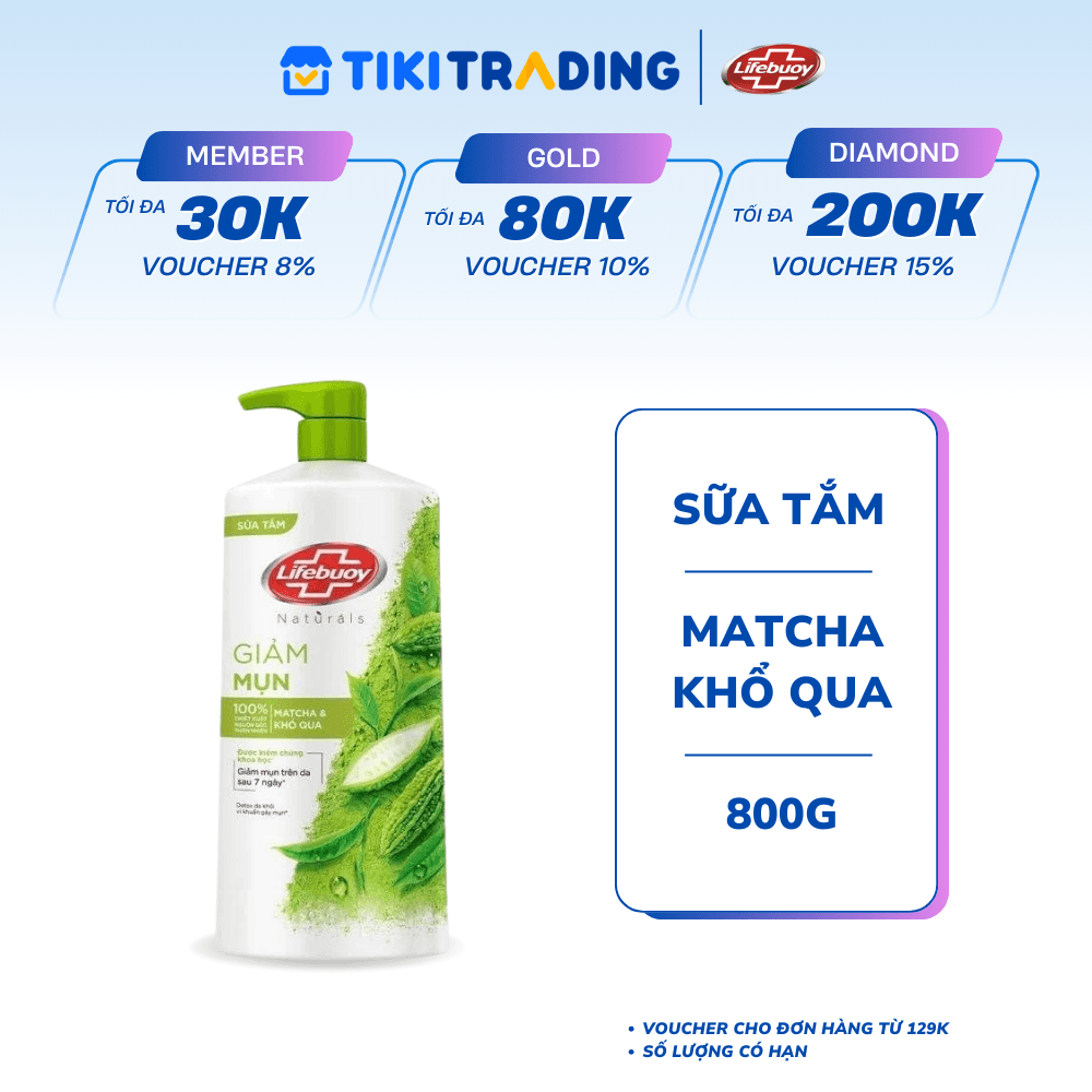 Sữa Tắm Lifebuoy 800gr Detox Và Sạch Sâu Khỏi Bụi Mịn Pm2.5 Detox 100 Từ Thiên Nhiên Diệt Khuẩn Matcha &Khổ Qua