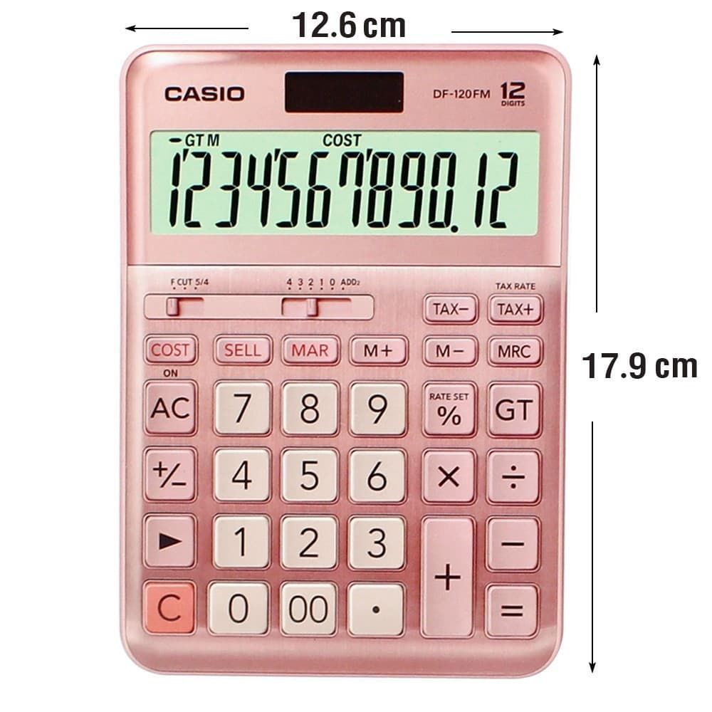 Máy Tính CASIO DM 120FM Cỡ Đại Bề Mặt Kim Loại Số To Tem BH 5 năm Hồng Ánh Kim