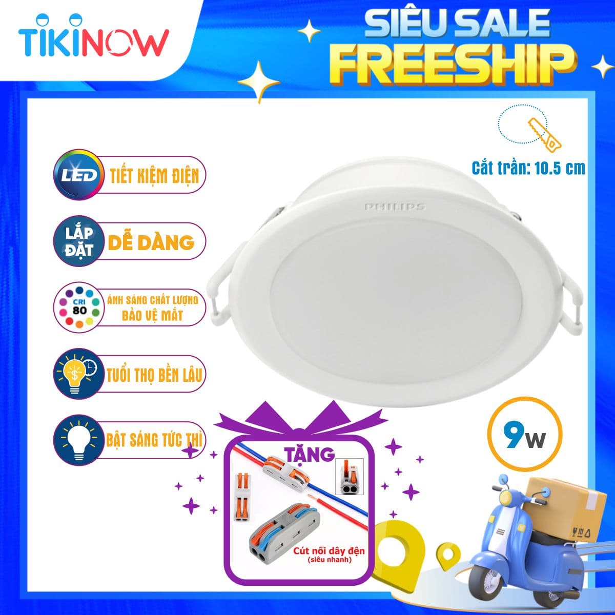 Bộ đèn LED Downlight Meson SSW 3 Màu Ánh Sáng PHILIPS 220V 240V Thay đổi ánh sáng linh hoạt với một thao tác 9W