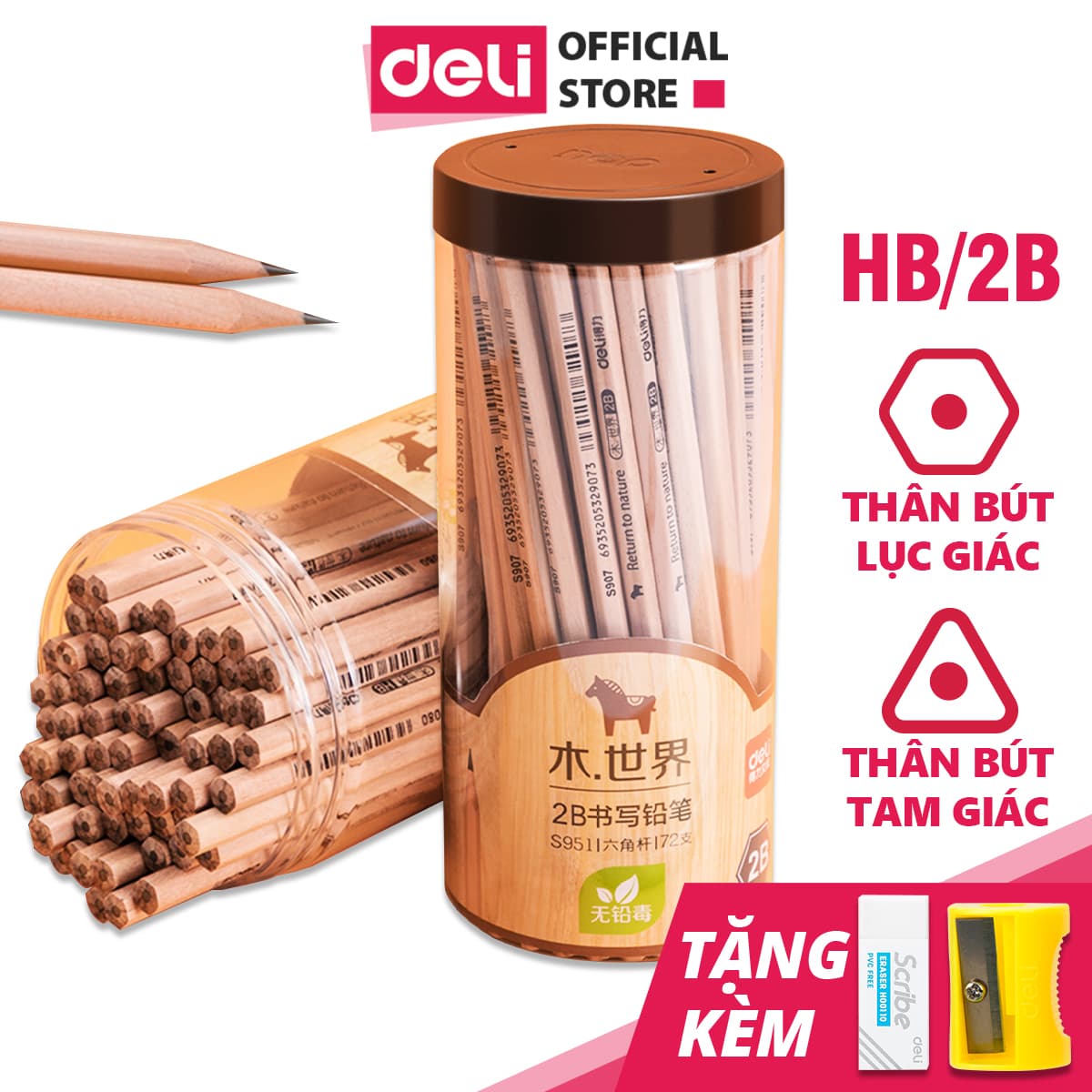 Bút chì lục giáctam giác Deli loại HB2B 30 chiếchộp S941 S943 S943 Tam giác HB