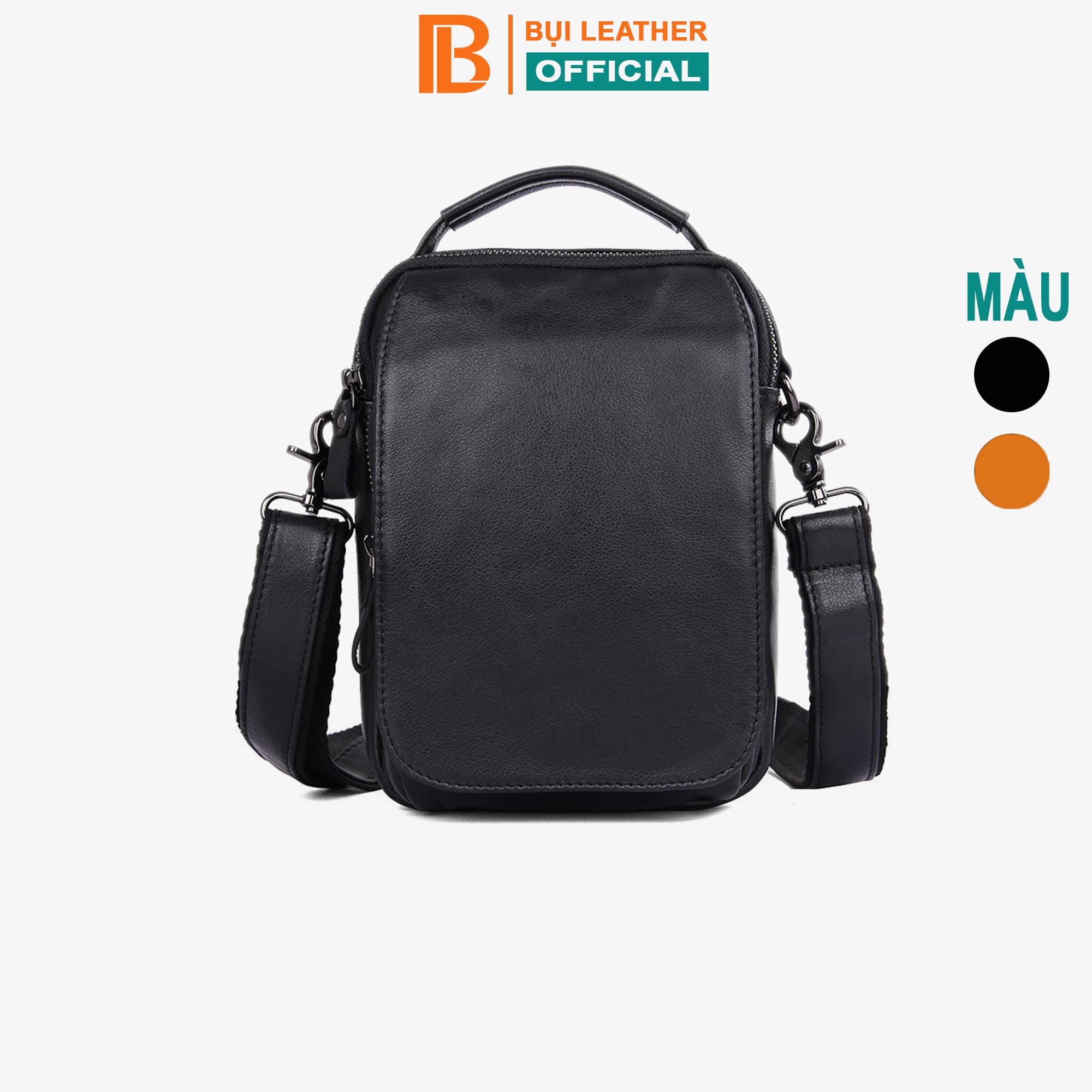 Túi đeo chéo nam túi xách tay da bò thật Bụi Leather DC104 Da bò Mill cao cấp Unisex Màu Đen