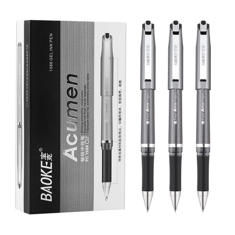 Bút Gel 0 7mm Khô Nhanh 2 Mực ĐenXanh Có Kẹp Kim Loại BAOKEPC1588 Đen 12 CâyHộp