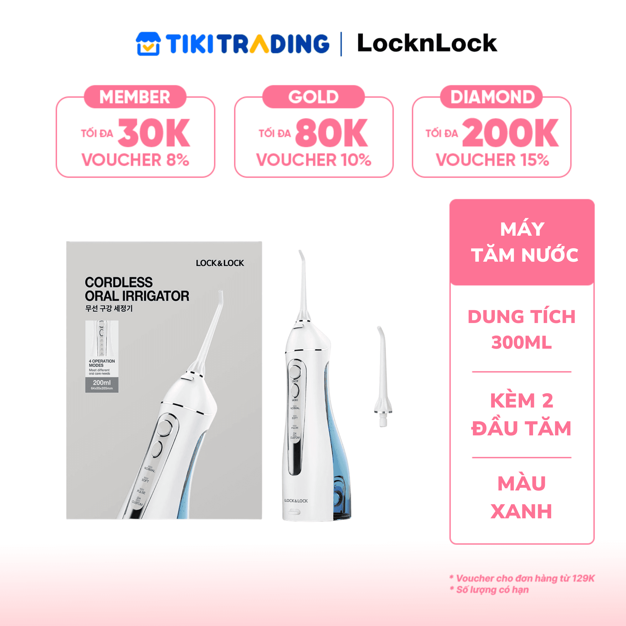 Máy Tăm Nước Không Dây LocknLock Cordless Oral Irrigator ENR156BLU Màu Xanh Da Trời