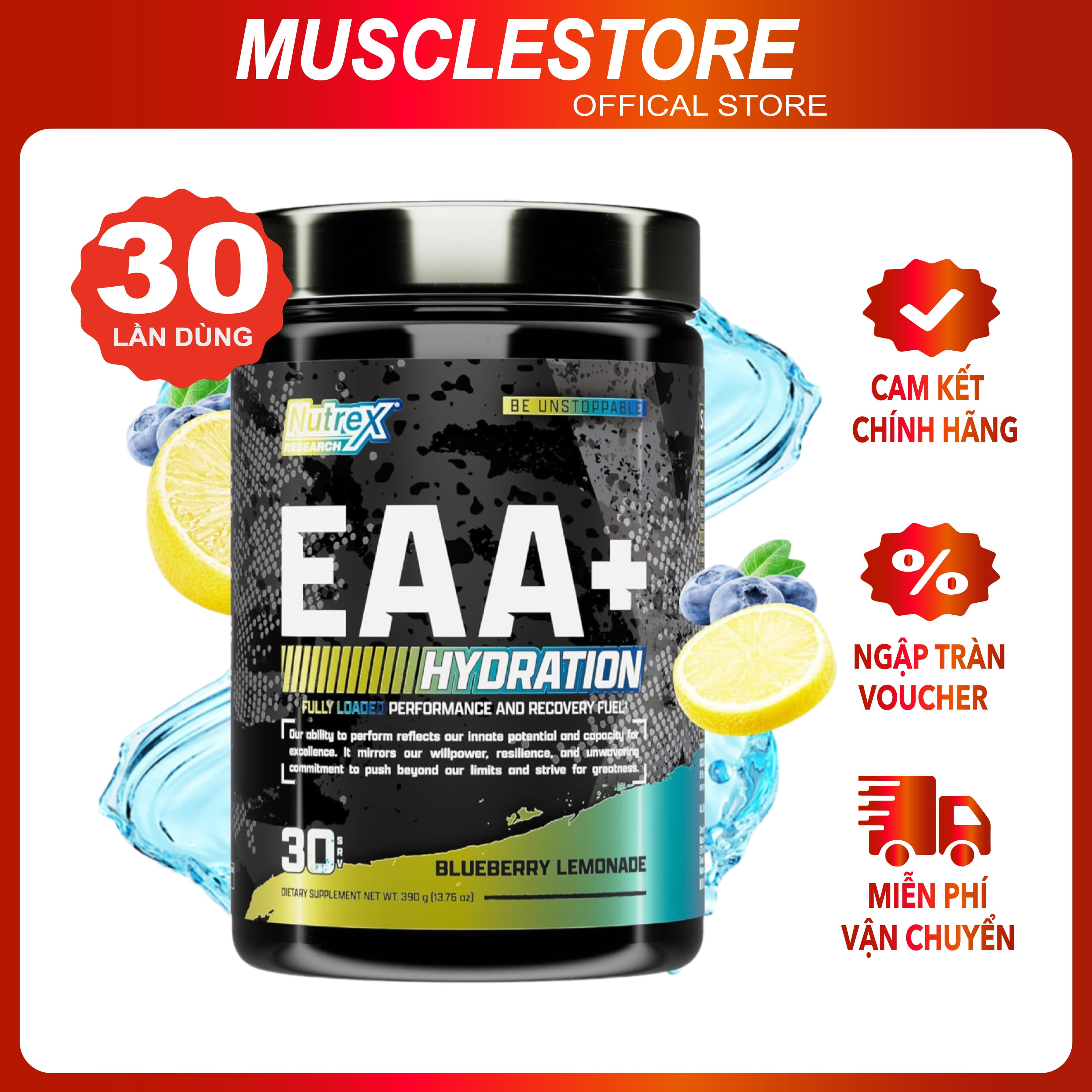 EAA Hydration Nutrex 30Liều Phục Hồi Tăng Cơ Sức Mạnh Sức Bền 8G EAA BCAA 1.5G Chất Điện Giải Blueberry Lemonade