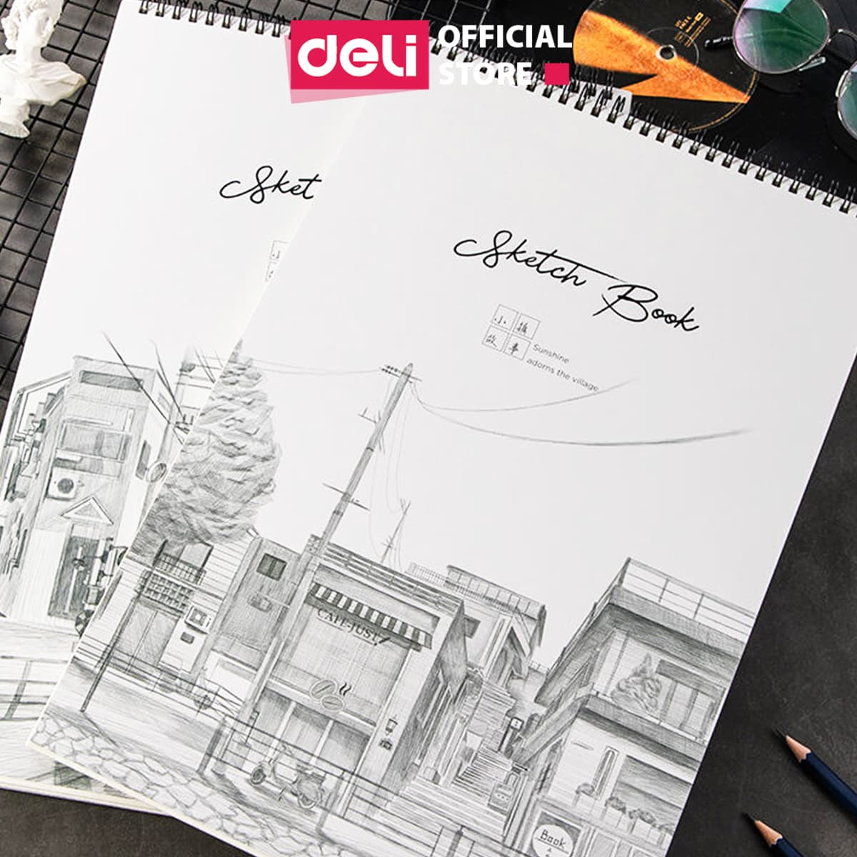 Sổ phác thảo 100gsm 40 trang lò xo kép nhiều kích cỡ Deli Sketchnote 1 quyển 73627 73628 73633 8K 40 trang 100gms