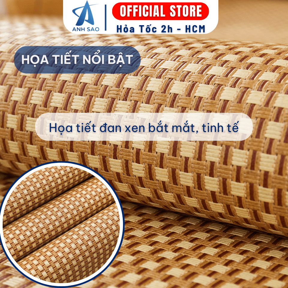 Chiếu điều hòa cao cấp Ánh Sao Sợi mây tổng hợp Tặng kèm túi thơm thảo dược giao mẫu ngẫu nhiên vàng nâu 1m8 x 1m9