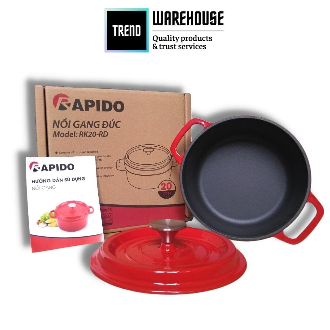 Nồi gang Rapido đúc nguyên khối chống dính 2 lớp dùng được cho bếp từ và bếp hồng ngoại Nồi 22cm