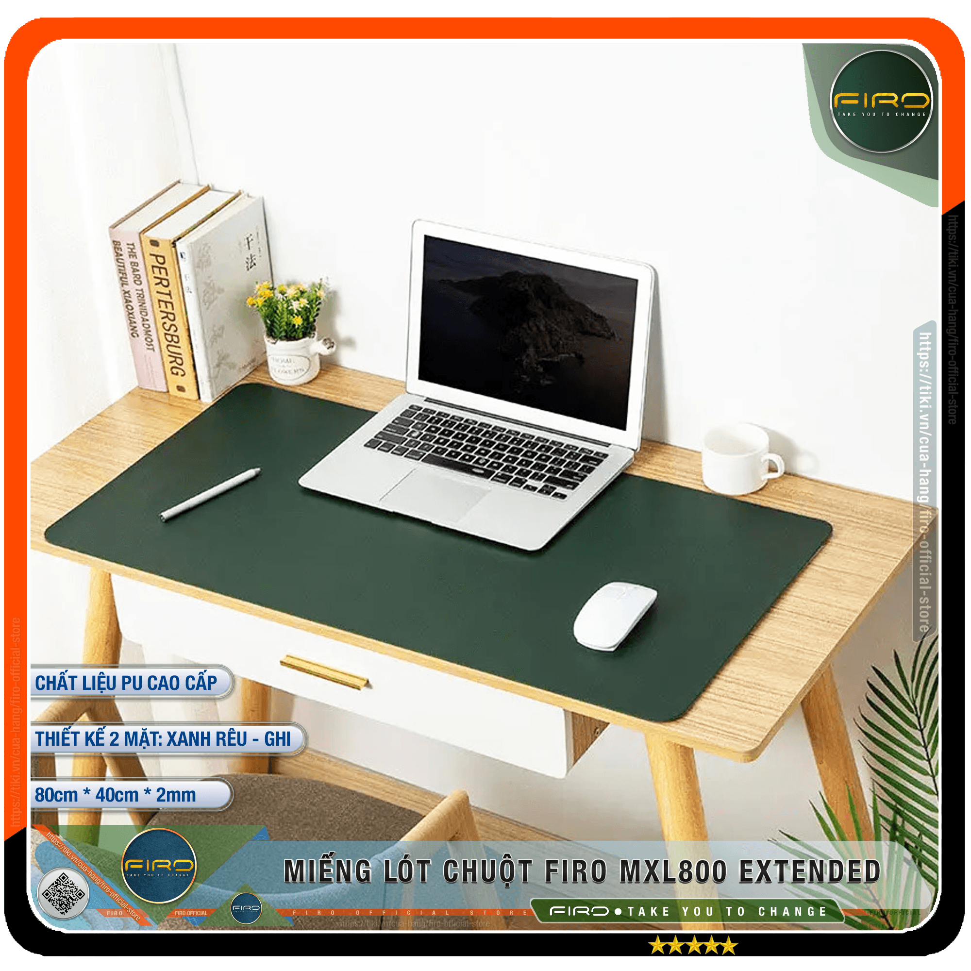 Lót Chuột FIRO Pad Chuột FIRO Miếng Lót Chuột Cỡ Lớn MXL800 EXTENDED 80cmx40cm Chất Liệu Da PU Cao Cấp Tấm Lót Chuột Và Bàn Phím Chơi Game Tấm Trải Bàn Làm Việc Thiết Kế 2 Mặt Tiện Lợi FIRO FIRO MXL800 EXTENDED Xanh Rêu Ghi