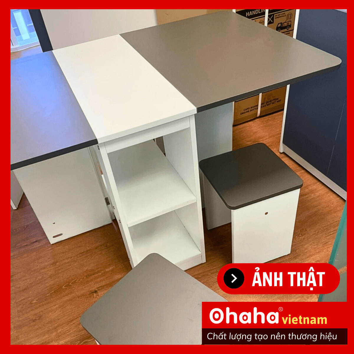 Kèm Ảnh Thực Tế Miễn phí vận chuyển &Lắp đặt Bộ Bàn Ăn Thông Minh Xếp Gọn OHAHA 4 Ghế Không Bánh Xe BA002 Vàng Bàn 120