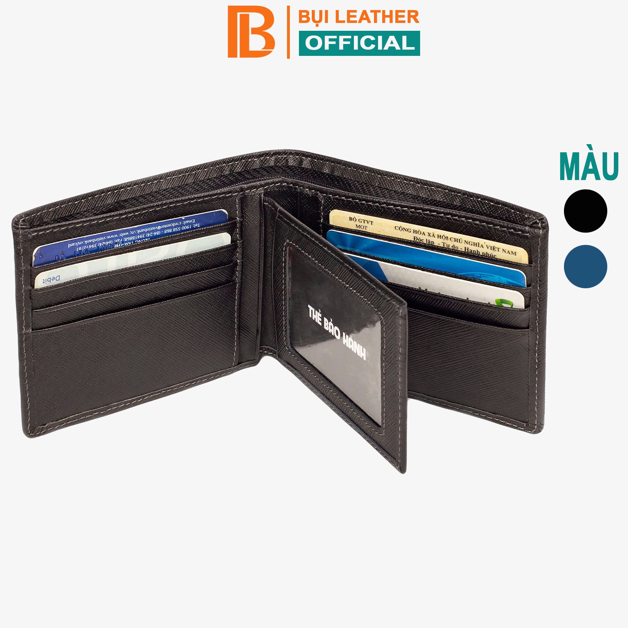 Ví nam bóp nam da bò Saffiano Bụi Leather V141 Ngang đen