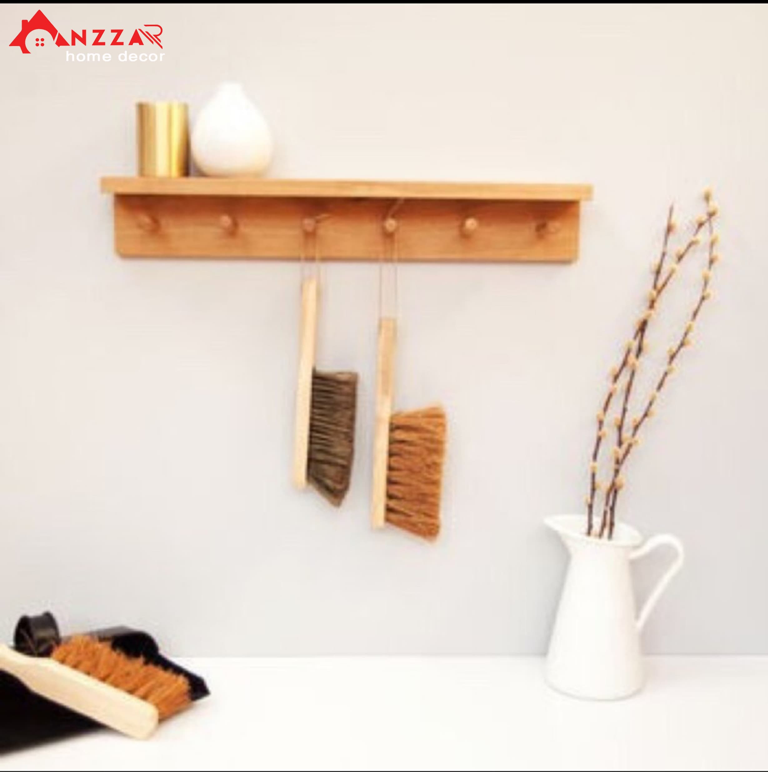 Móc gỗ treo quần áo khăn đồ lưu niêm Móc Gỗ Treo Tường Anzzar SIZE L 60cmX9.5cmx9cm