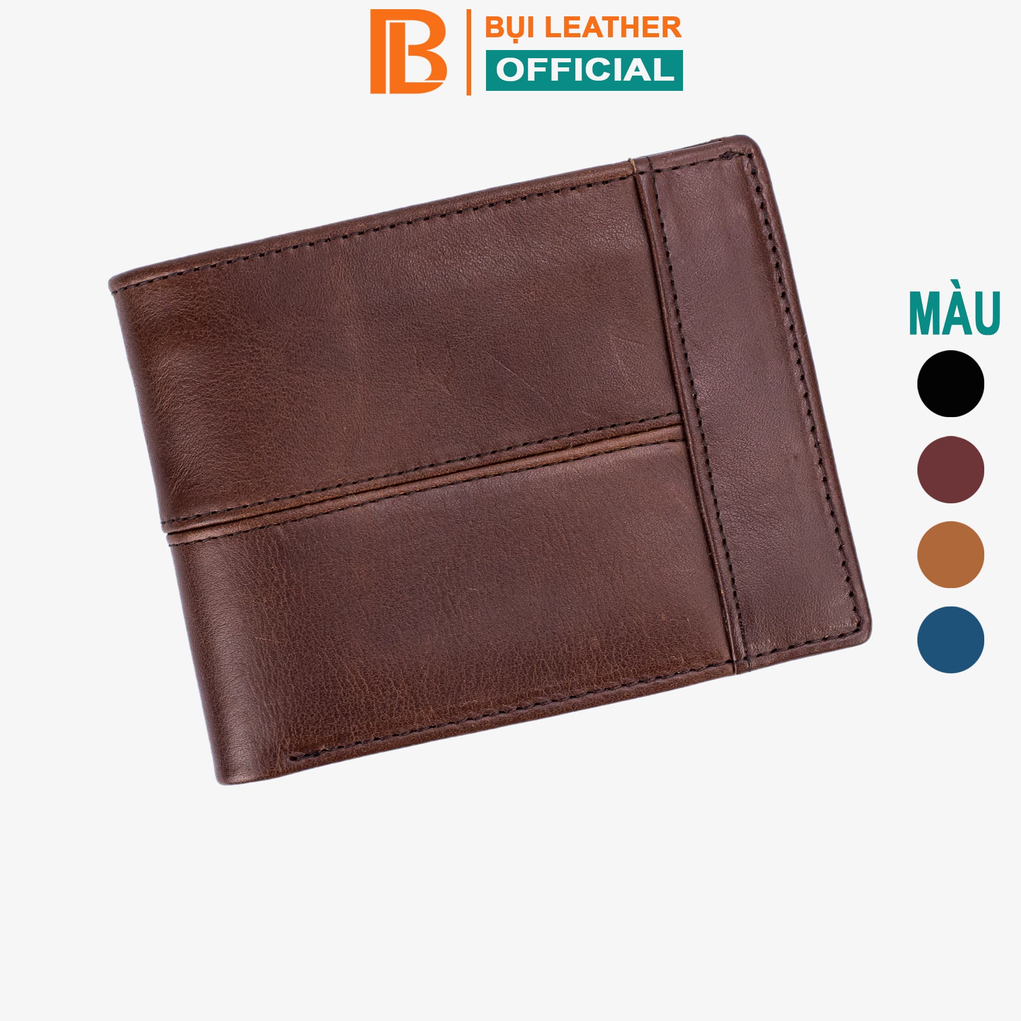 Ví nam bóp nam da bò sáp Bụi Leather V106 Ngang nâu cafe