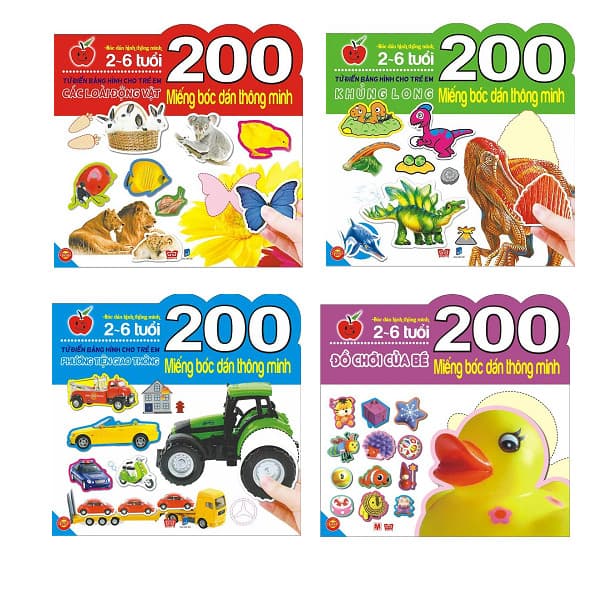 Sách 200 Miếng Bóc Dán Thông Minh Các Loài Động Vật Khủng Long Đồ Chơi Của Bé Phương Tiện Giao Thông