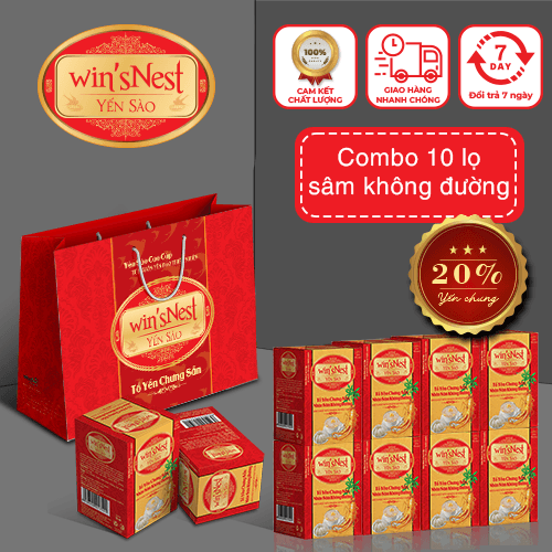 Combo 10 lọ Yến Sào Winsnest Tổ Yến Chưng Sẵn Nhân Sâm Không Đường 20 70ml Lọ