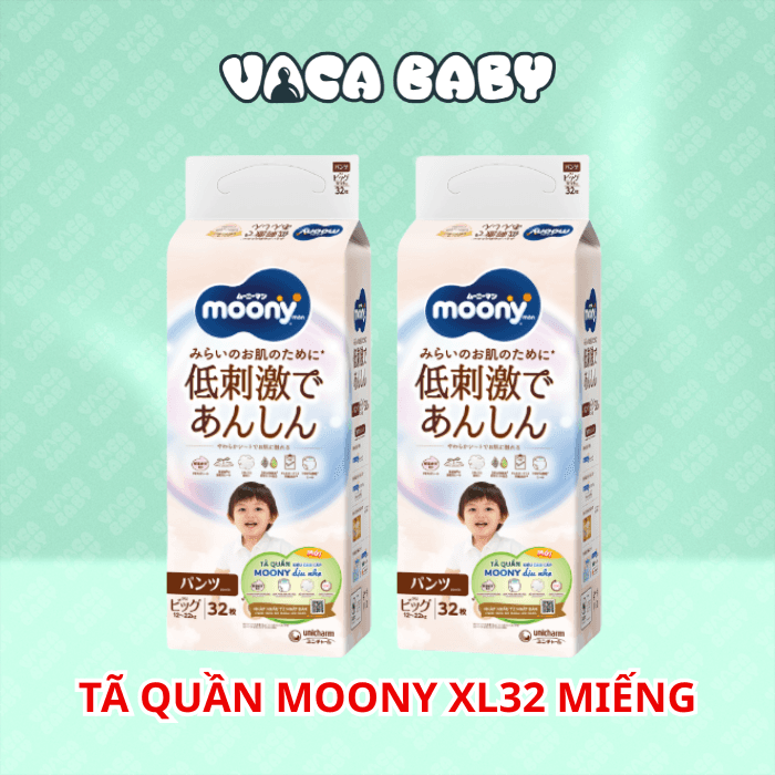 COMBO 2 Bỉm Tã quần Moony Natural size XL 32 miếng cho bé 12 22kg
