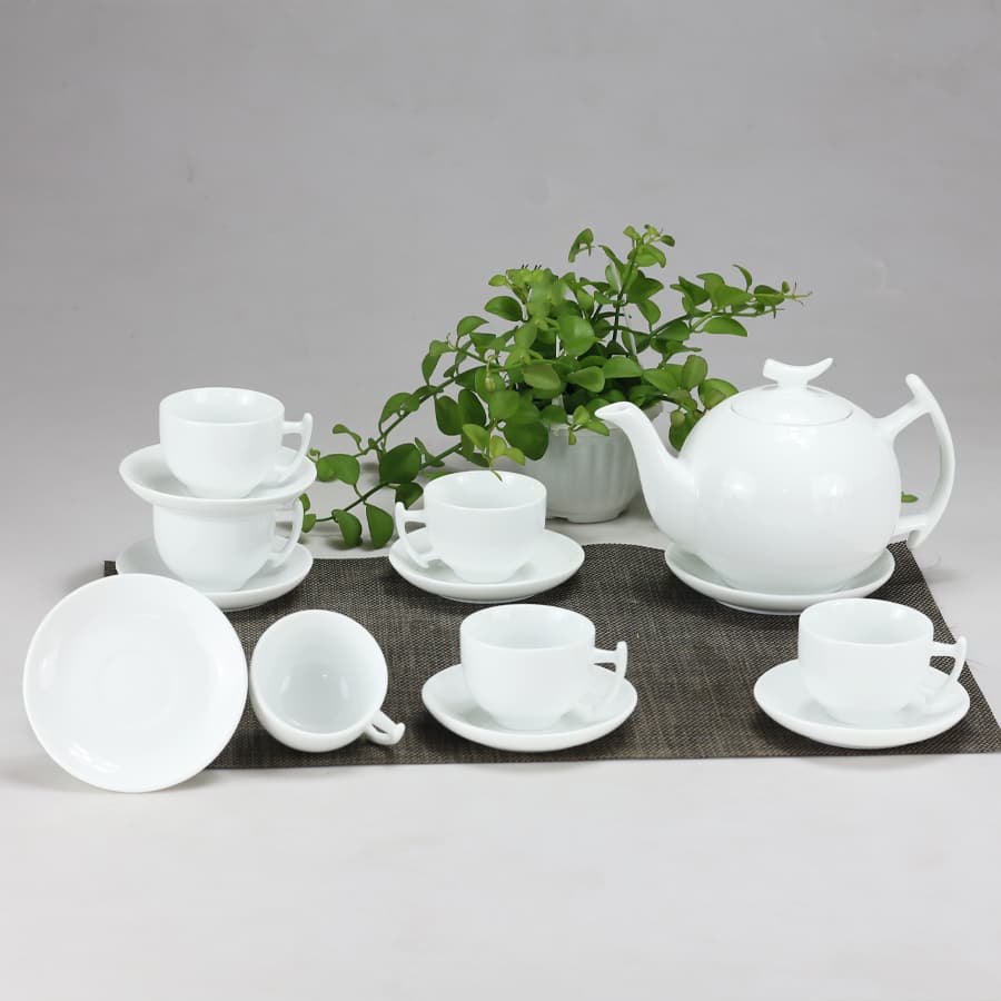 Bộ ấm chén men trắng Bưởi Cành gốm sứ Bát Tràng bộ bình uống trà bình trà
