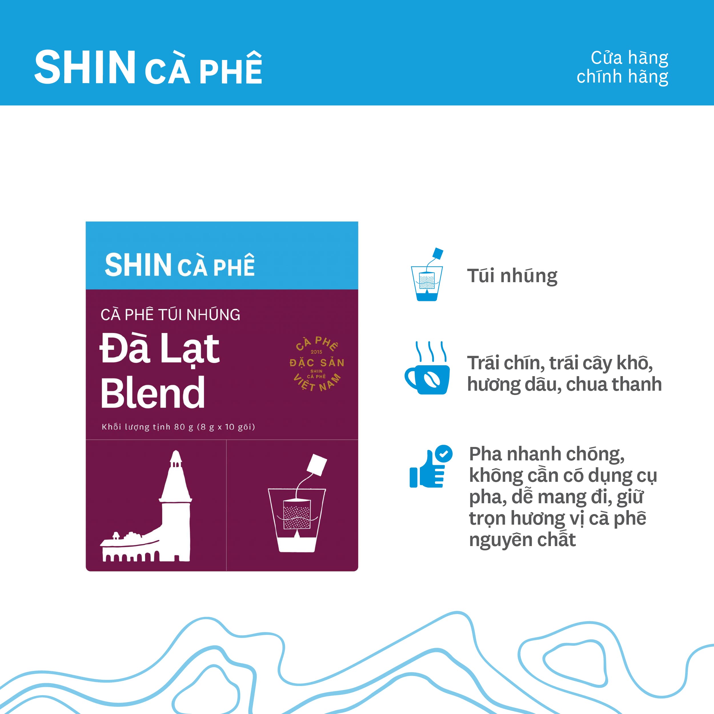 Cà phê Đà Lạt Blend SHIN Cà Phê Túi Nhúng tiện lợi Hộp 10 gói