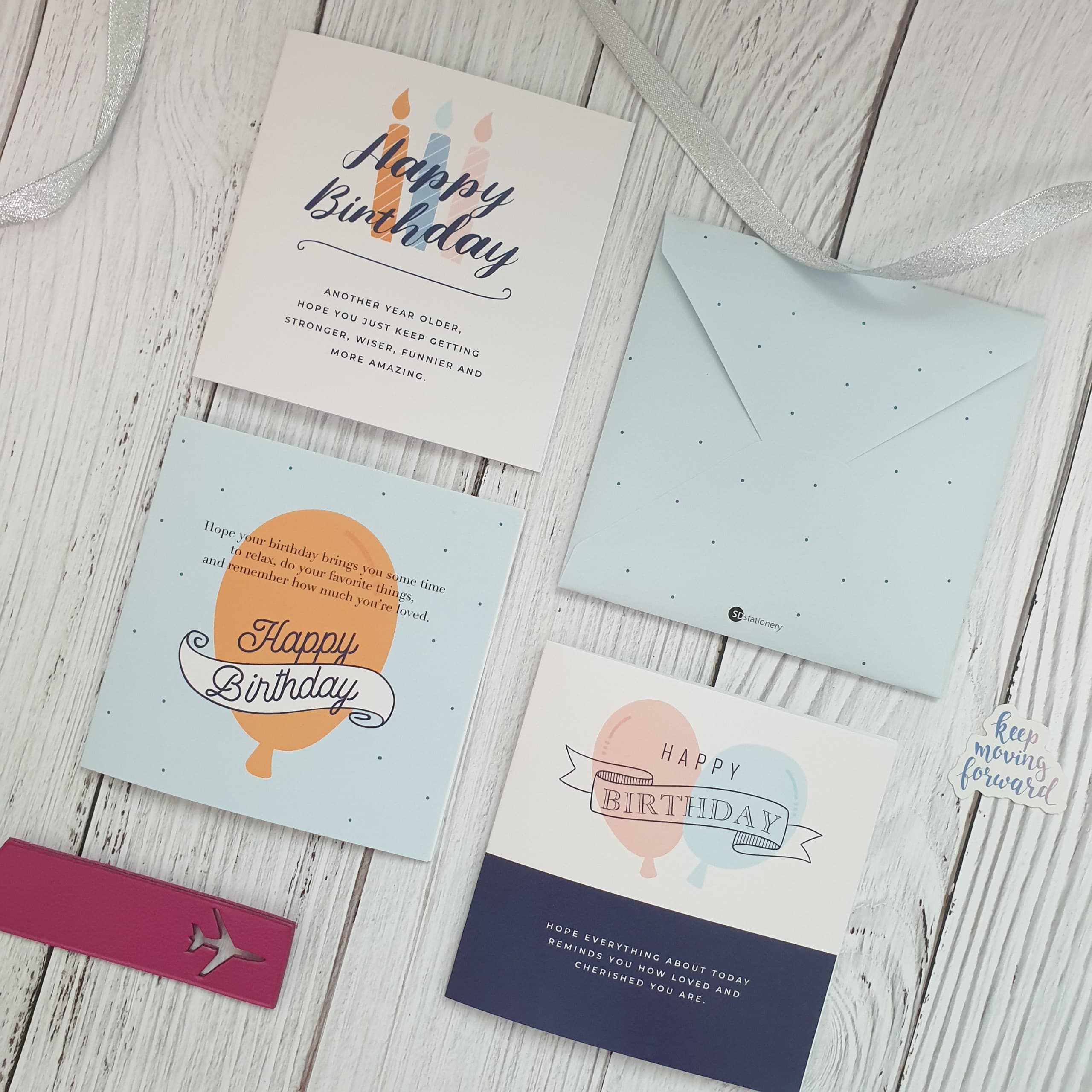 Thiệp chúc mừng sinh nhật 12x12 SDstationery CLASSY BLUE họa tiết bong bóng nến màu xanh đơn giản tinh tế Set 3 thiệp