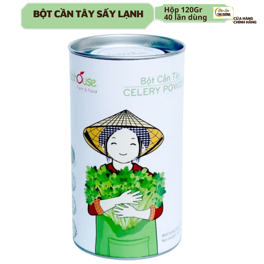 Bột cần tây hữu cơ nguyên chất sấy lạnh Dalahouse Mẫu mới 2022 Hộp Hỗ trợ giảm cân cao huyết áp ngăn chặn gia tăng mỡ trong máu Hộp giấy 120gr