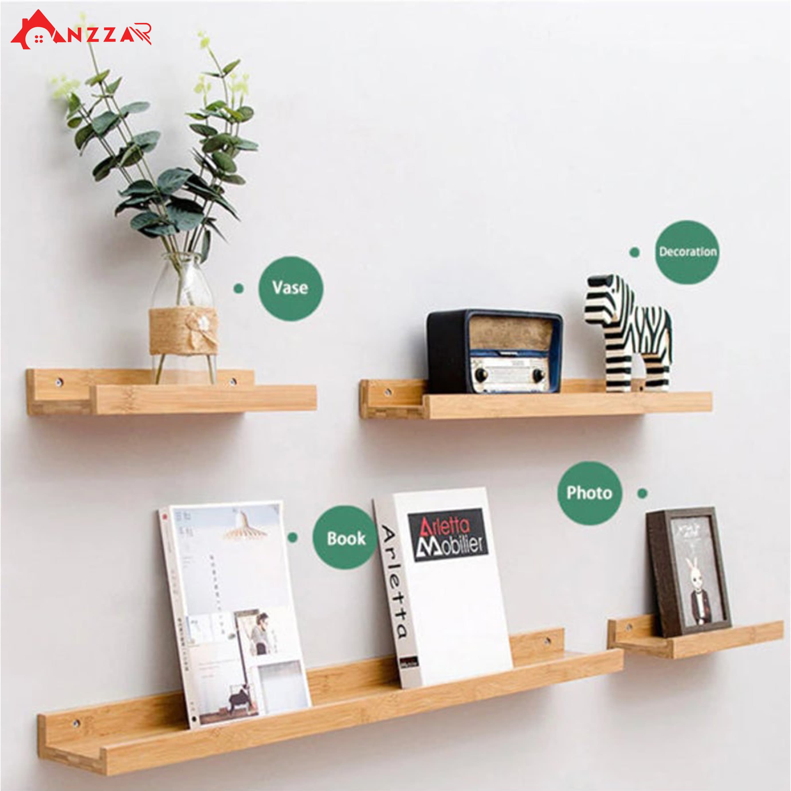 Kệ gỗ treo tường kệ gỗ trang trí Anzzar nhiều kích thước 30cmx15cm