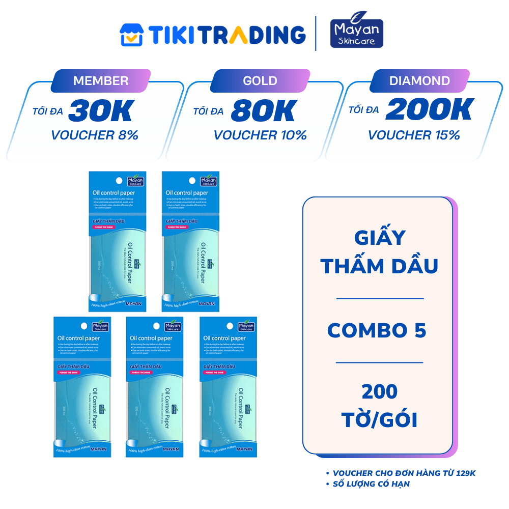Combo 5 Giấy Thấm Dầu Mayan 200 Tờ Gói