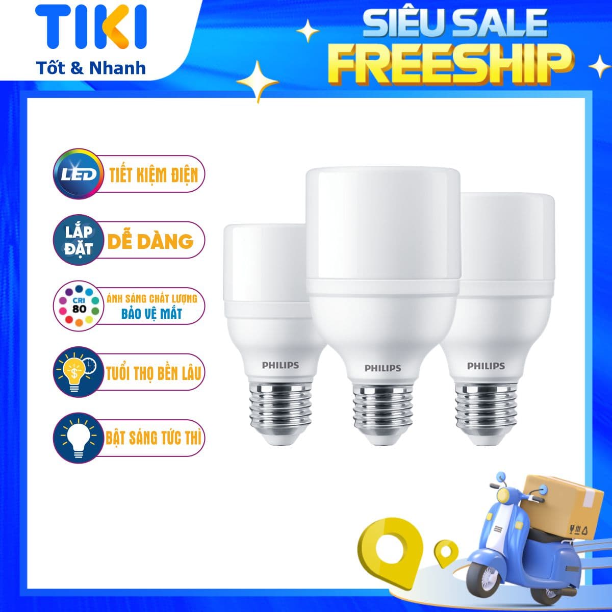 Bóng đèn LED Bright PHILIPS E27 Thay thế hoàn hảo cho bóng đèn Compact 13W Trắng 6500K