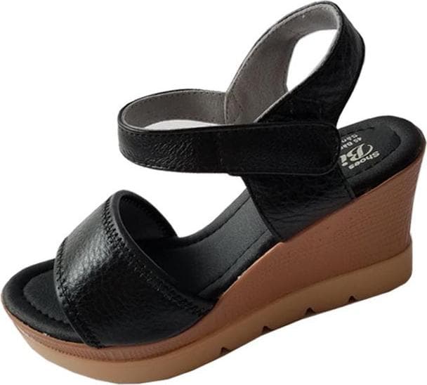 Giày Sandal Nữ Đế Xuồng BIGGBEN Da Bò Cao Cấp SDX11 36 Đen