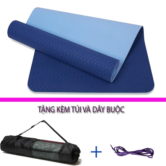 Thảm Tập Yoga Và Gym Chất Liệu Cao Cấp TPE 6mm 2 Lớp DNS012 Đại Nam Sport Chống Trơn Tặng Kèm Túi Và Dây Buộc có túi xanh dương