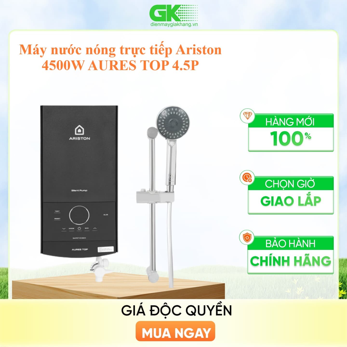Máy nước nóng trực tiếp Ariston 4500W AURES TOP 4.5P Mẫu 2022 Chỉ giao HCM