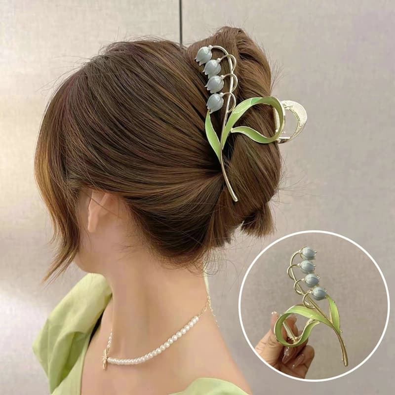 Kẹp tóc kim loại dạng dài kẹp tóc sau Kẹp tóc hoa lưu ly kẹp tóc sang trọng nữ tính cao cấp Xanh ngọc
