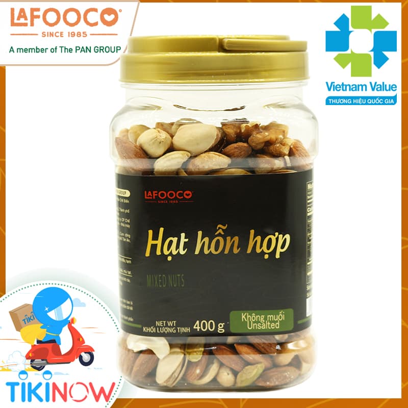 Hạt Hỗn Hợp Dinh Dưỡng 4 Loại Hạt Điều Hạnh Nhân Óc Chó Dẻ Cười Không Muối Lafooco 400g