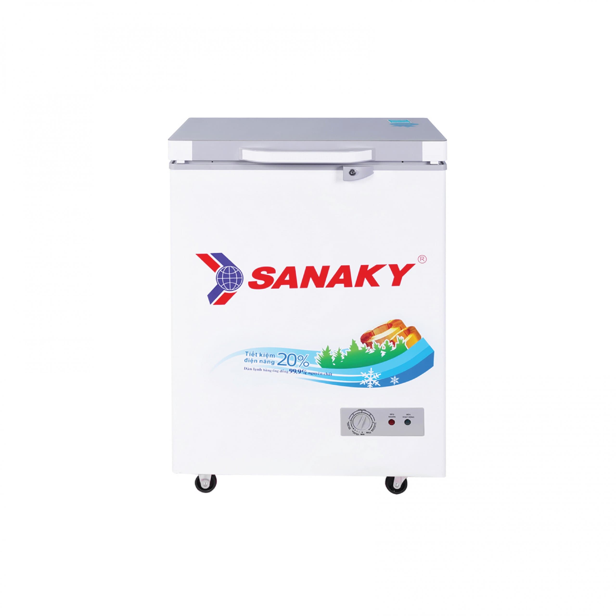 TỦ ĐÔNG MINI SANAKY 100 LÍT VH 1599HYK ĐỒNG R600A KÍNH CƯỜNG LỰC