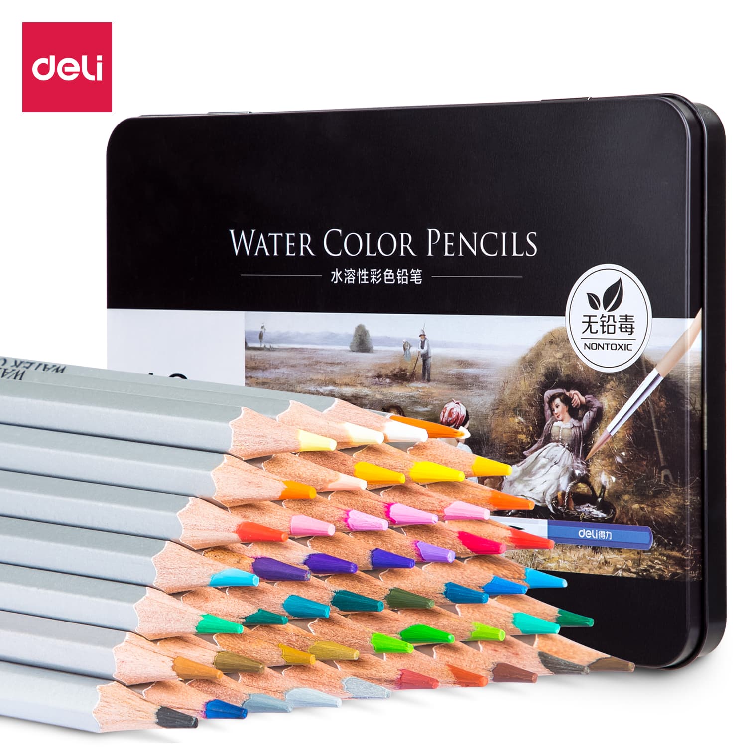 Bút chì màu nước cao cấp Deli Có kèm cọ tán Bộ 243648 màu 652165226523 48 màu 6523