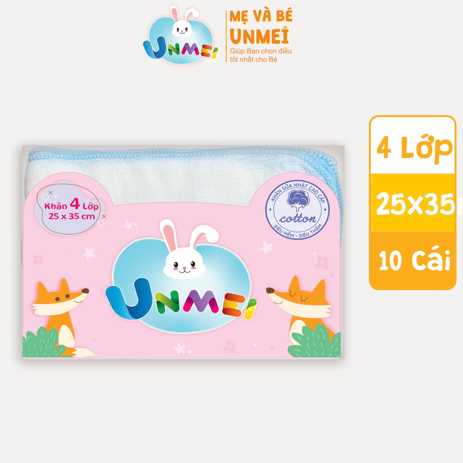 Bịch 10 Chiếc Khăn Xô Khăn sữa 4 Lớp xuất Nhật Unmei 100 cotton 25x35cm