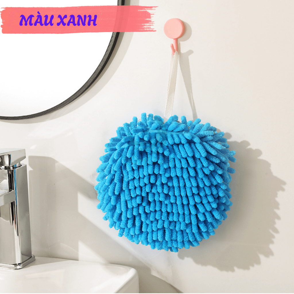 Khăn Lau Tay Treo Tường Microfiber Khăn Lau Tay Siêu Mềm Dạng Tròn Treo Nhà BếpNhà Tắm Khăn Treo Tường Dạng Tua Mềm Mại Khăn Lau Tay Thấm Hút Hình Quả Cầu Khăn Lau Tay Decor Gắn Tường Microfiber Màu Xanh