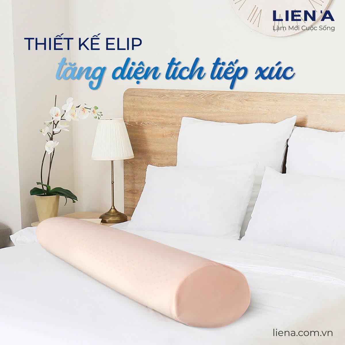 Gối Ôm Cao Su Liên Á Bolster LAGO35100 100 x 35 x 18 cm Trắng