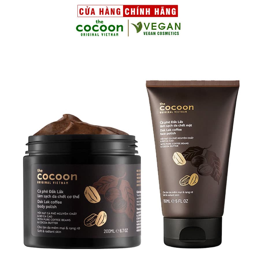 Bộ cà phê Đắk Lắk làm sạch da chết Cocoon Ca phê Đắk Lắk làm sạch da chết măt 150ml Ca phê Đăk Lăk lam sach da chêt cơ thể 200ml