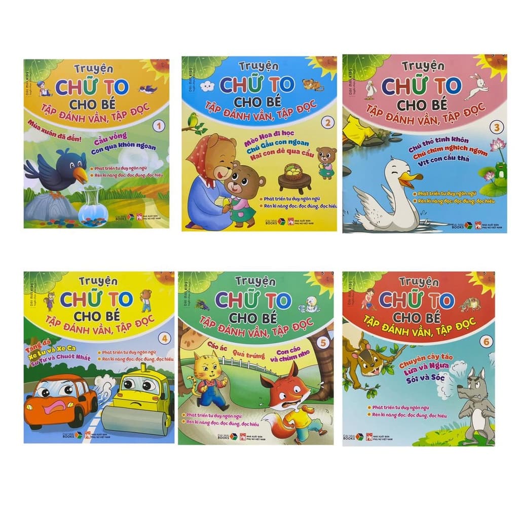 Combo 6 cuốn Truyện chữ to cho bé Tập đánh vần tập đọc