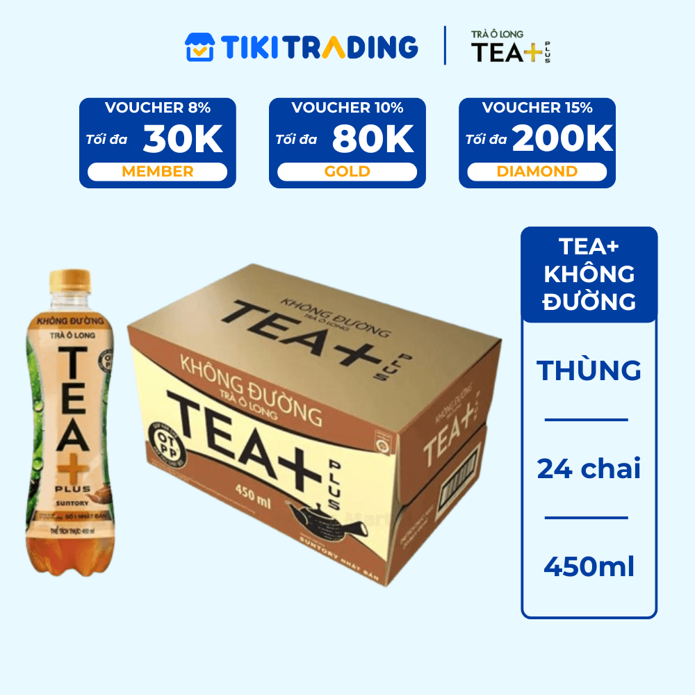 Thùng 24 Chai Ô long Không Đường Tea 450mlChai