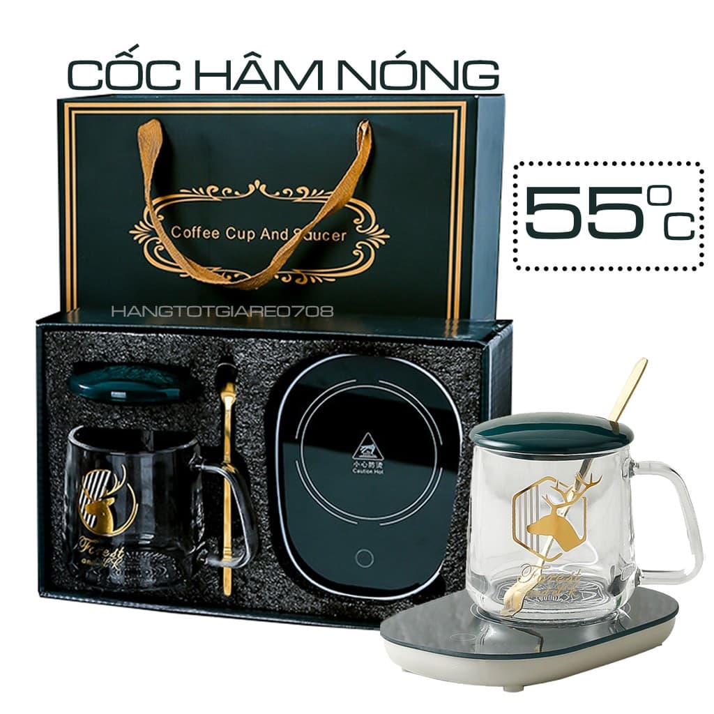 Cốc Hâm Nóng Đồ Uống Thủy Tinh Trong Suốt Kèm Đế Điện Cốc Chưng Yến Cafe Sữa Tặng Thìa Mạ Vàng Và Hộp Đựng Sang Trọng MINIIN