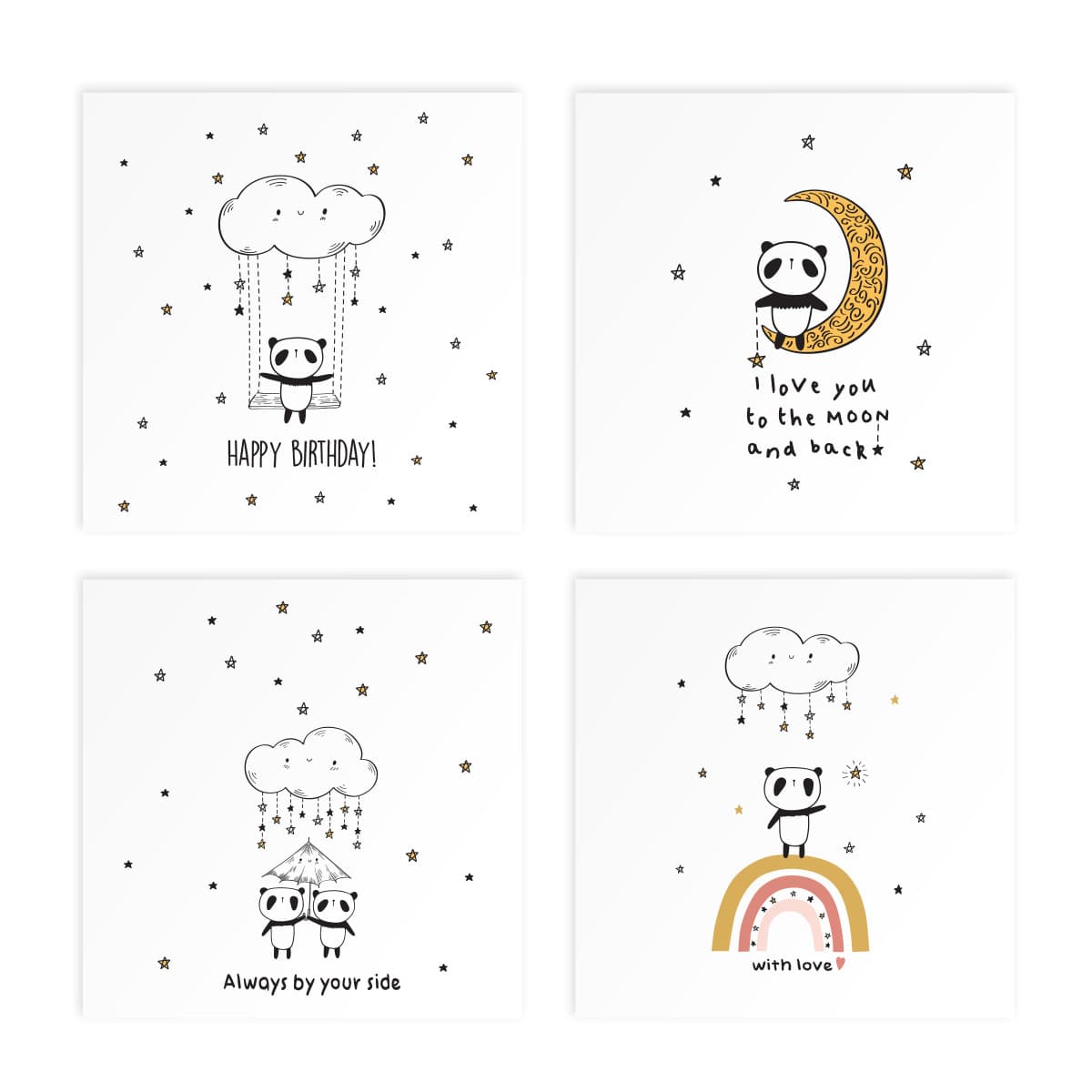 Bộ 4 thiệp vuông 12cm SDstationery PANDA gấu trúc mừng sinh nhật tình yêu tình bạn bố mẹ